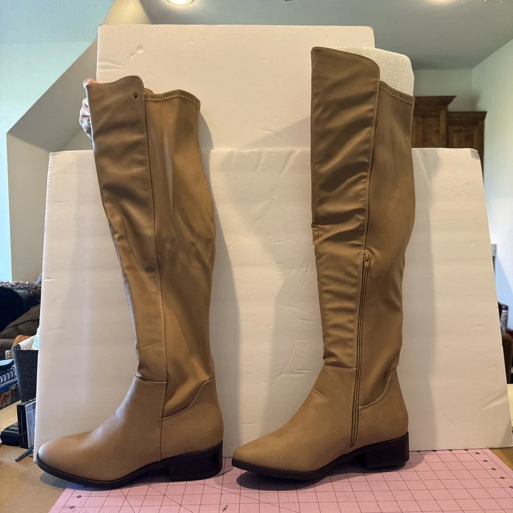 French Connection Over The Knee Vegan Leather Boots Thigh High Taupe - Women's 9
